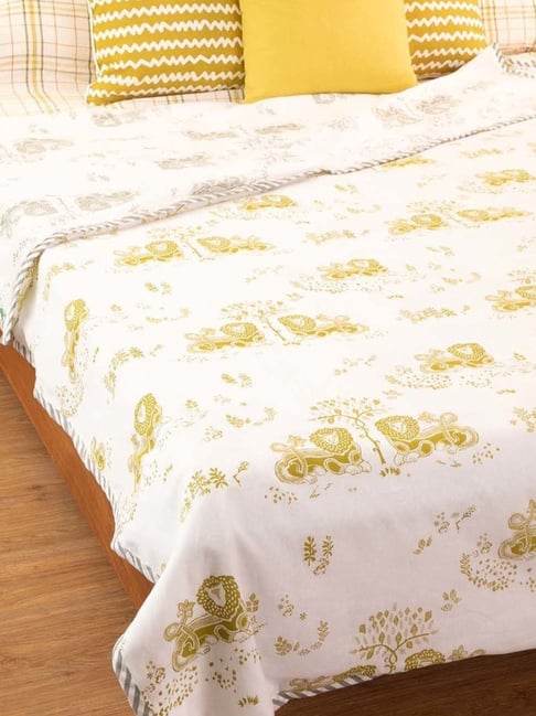 Resting Lion Mulmul And Cotton Voile Single Dohar - Lime And Grey