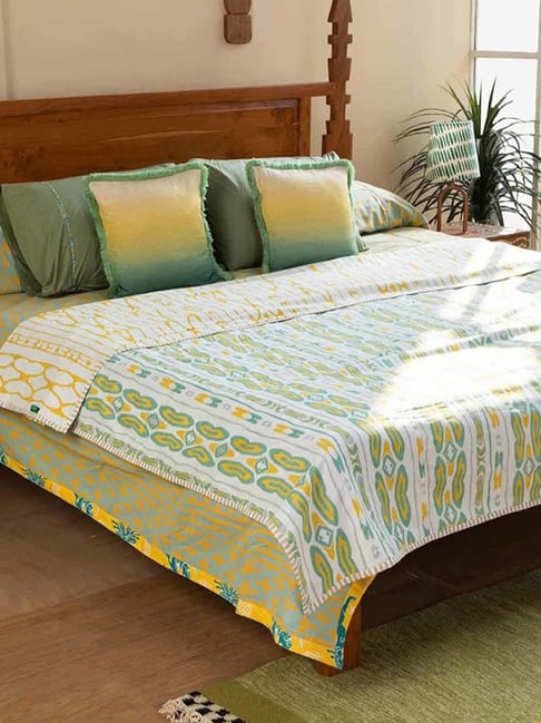 Mire Ikkat Cotton Voile Mint Yellow Double Dohar