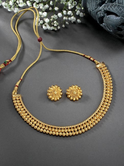 Buy Peora Gold-Plated Choker Necklace With Studded Earrings Set