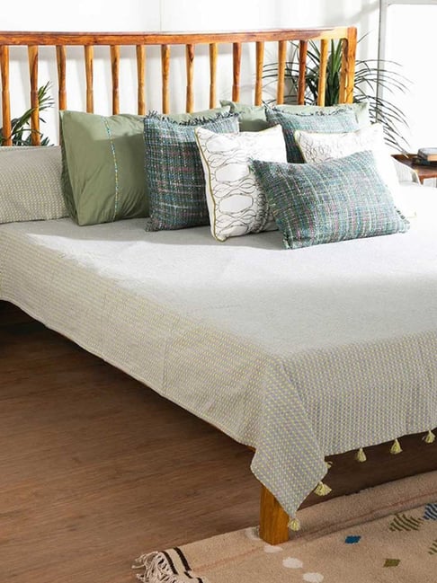 Grey Yellow Code Shadow Woven Cotton Double Bedcover