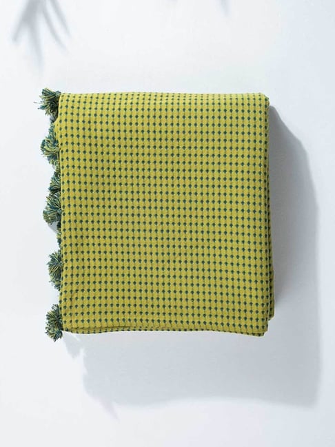 Lime Green Code Shadow Woven Cotton Double Bedcover