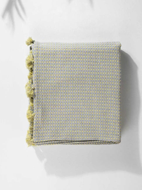 Grey Yellow Code Shadow Woven Cotton King Bedcover