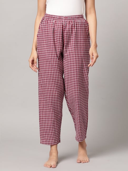 Kryptic Maroon & White Cotton Checks Lounge Pants (Pack Of 2)-picture-19