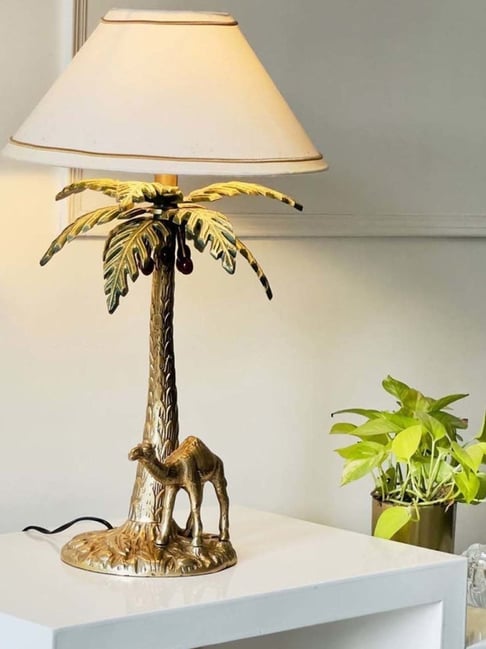 Casagold Gold Finish Antique Brass Medium Tropical Oasis Camel Palm Tree Table Lamp