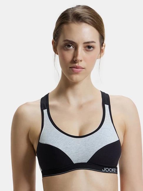 Jockey 1378 Women's Wirefree Padded Super Combed Cotton Elastane Full  Coverage Racer Back Active Bra