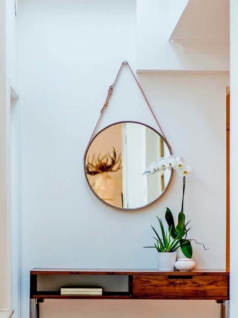 Casagold 16inch Rose Gold Metal Hanging Mirror With Leather Strap-picture-17