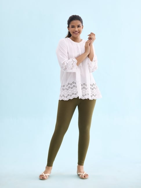 go colors! Go Colors Women's Drop Needle Ribbed Active Leggings � Mid Rise, Spandex Waistband, Olive Green-picture-17