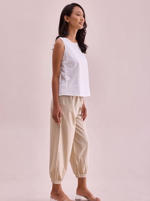 Go Colors! Beige Cotton Cropped Salwar