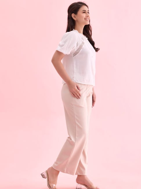 Go Colors! Beige Mid Rise Flared Pants