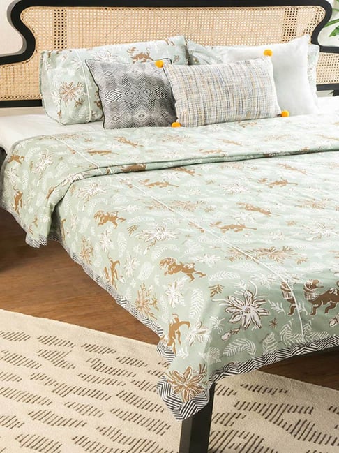 Ahnan Pure Cotton Green Double Bedcover