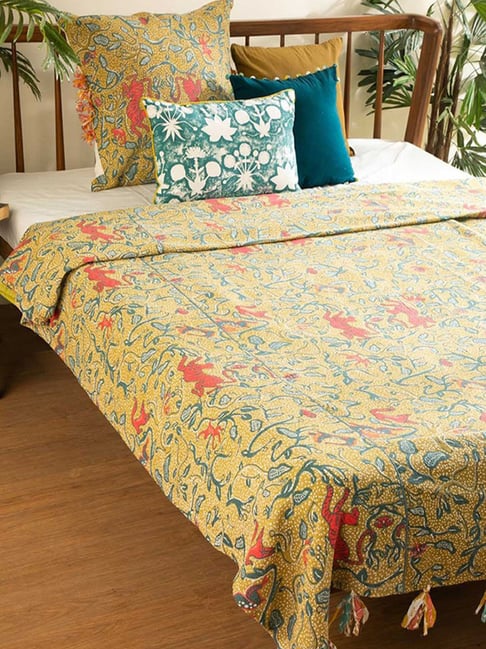 freedom tree Kabini Pure Cotton Yellow Double Bedcover-picture-11