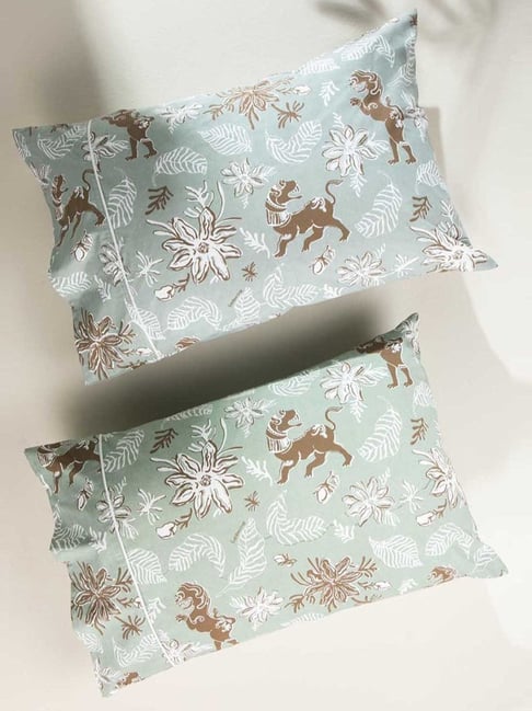 Freedom Tree Ahnan Pure Cotton Green Pillow Cover Set of 2
