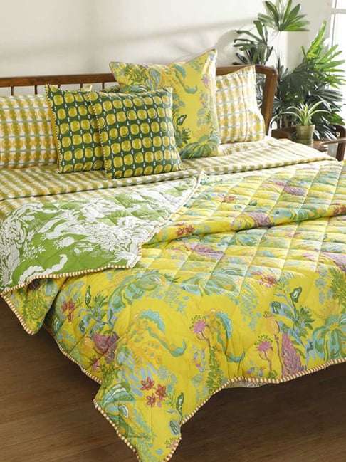 Freedom Tree Kachnar Cotton Cambric Yellow Double Quilt-image-5
