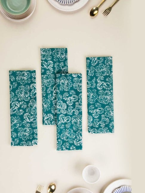 Freedom Tree Juba Pure Cotton Blue Dinner Napkin - Set Of 4-picture-36
