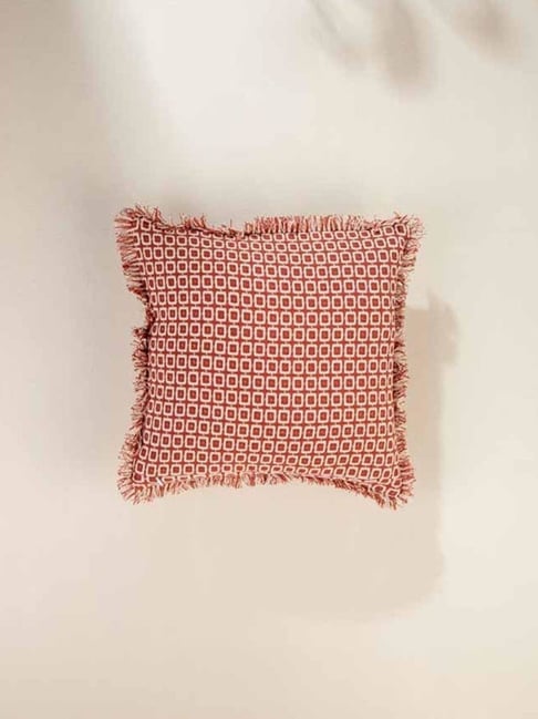 Freedom Tree Ooty Geo Weave Cotton Red Earth Cushion Cover - 16L X 16W IN