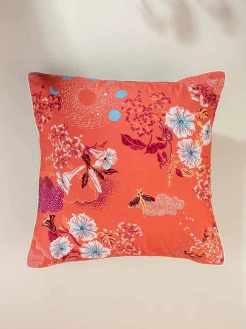 Freedom Tree Moonflower Cotton Dusky Red Floor Cushion Cover - 24 x 24 IN