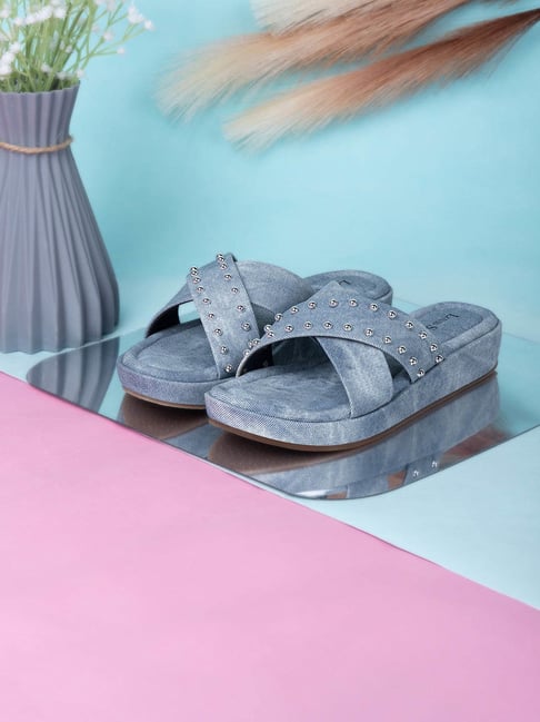 Louis Stitch Women's Blue Cross Strap Sandals-picture-12