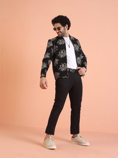 Kisah Black Regular Fit Embroidered Ethnic Jacket