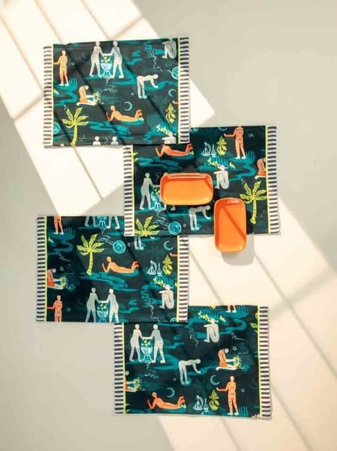 Freedom Tree Printed Teal Cotton Canvas Table Cloths-picture-26
