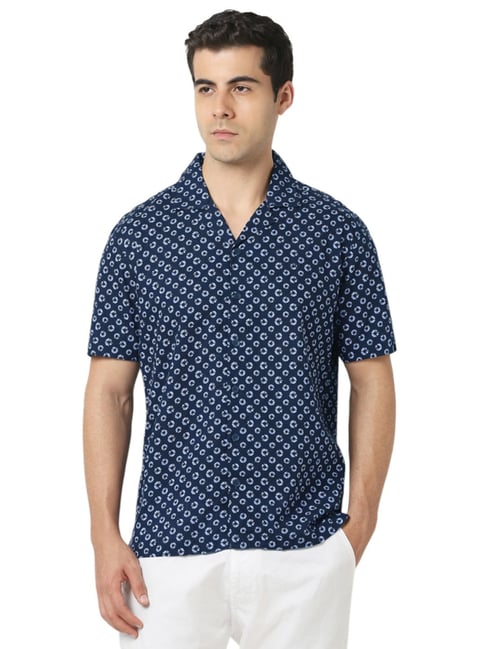 Buy Van Heusen Navy Cotton Slim Fit Printed Shirt for Mens Online @ Tata  CLiQ