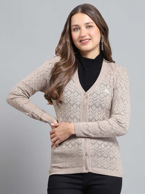 Monte Carlo Beige Self Regular Fit Cardigan-picture-46
