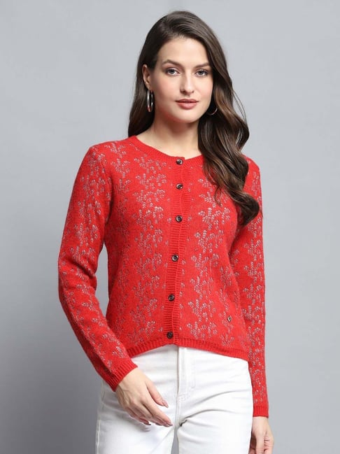 Monte Carlo Red Printed Regular Fit Cardigan-picture-29