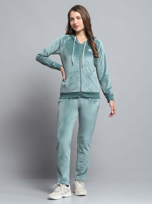 by Monte Carlo Women Solid Regular Fit Hooded Neck Full Sleeve  Tracksuit With Zipper Closure