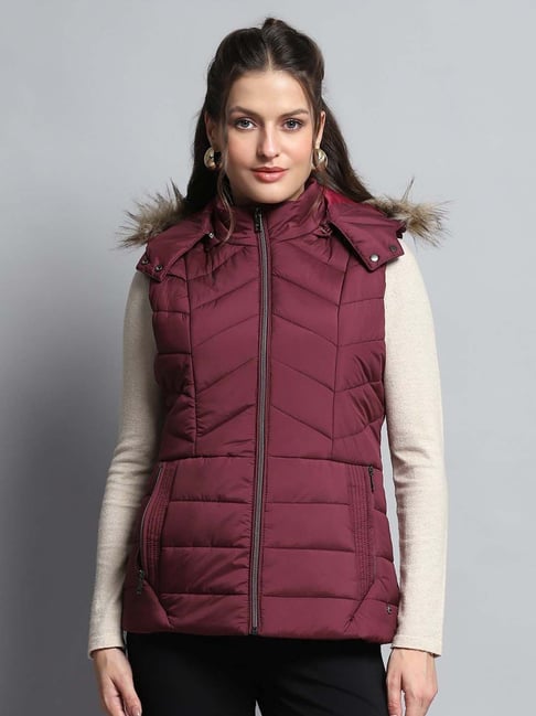 Monte Carlo Maroon Quilted Regular Fit Jacket