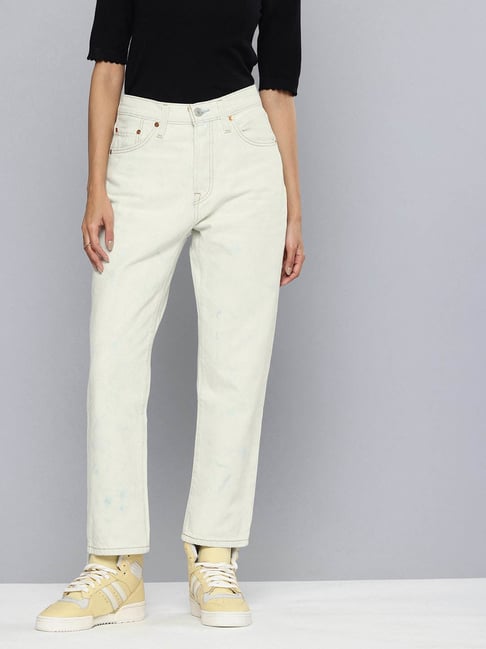 Levi's Women's High Rise 501 Straight Fit Cream Jeans