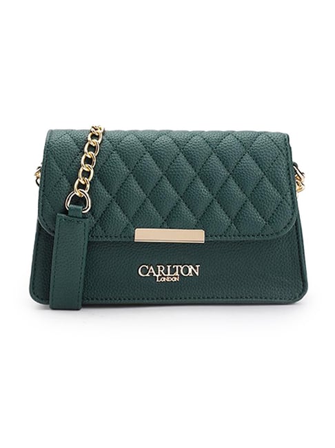 Carlton London Green Quilted Medium Cross Body Bag