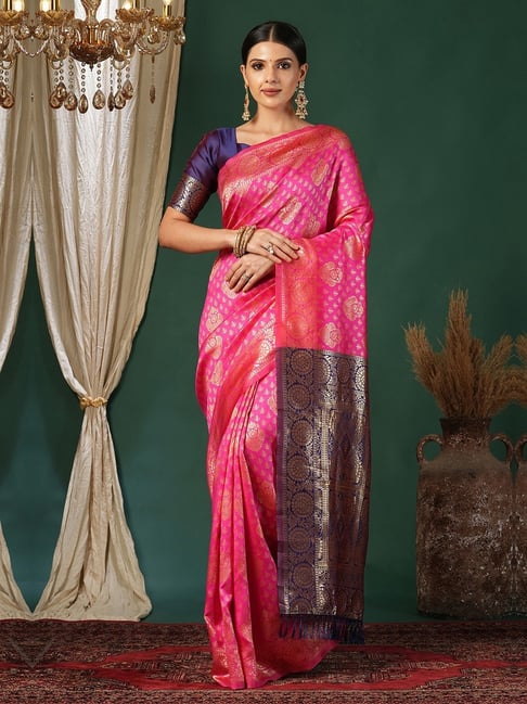 Satrani Magenta Silk Woven Saree With Unstitched Blouse-picture-30