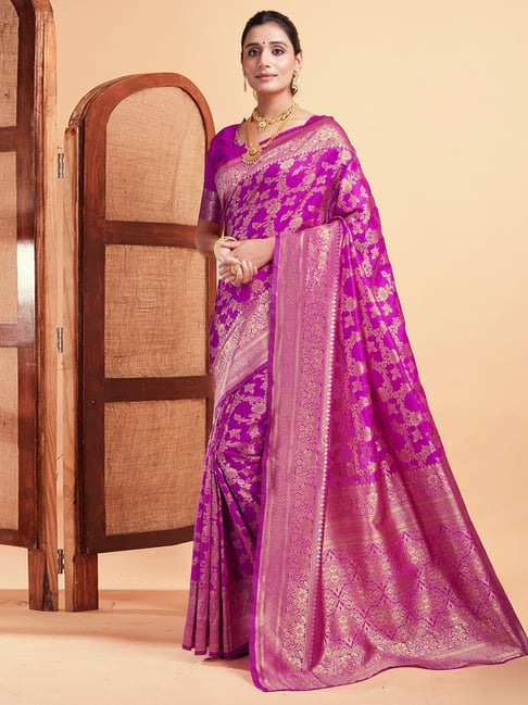 Satrani Magenta Silk Woven Saree With Unstitched Blouse-picture-25