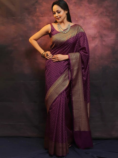 Satrani Purple Silk Woven Saree With Unstitched Blouse-picture-28
