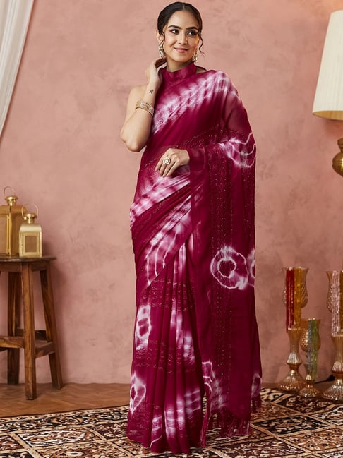 Satrani Pink Georgette Embroidered Saree With Unstitched Blouse-picture-21