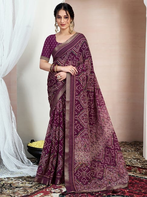 Satrani Purple Chiffon Printed Saree With Unstitched Blouse-picture-48