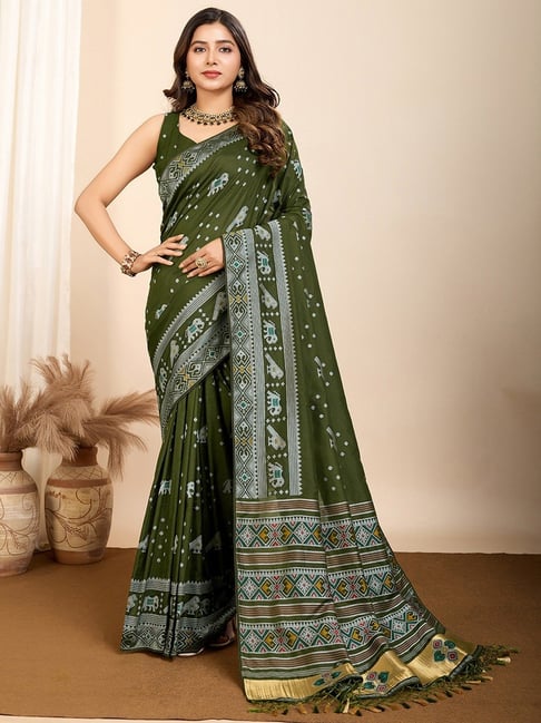 Satrani Green Silk Woven Saree With Unstitched Blouse-picture-38