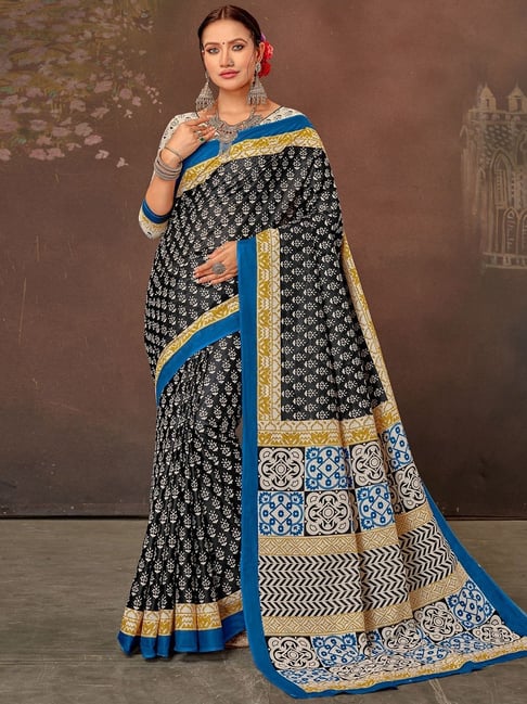 Satrani Black Pure Cotton Printed Saree With Unstitched Blouse-picture-38
