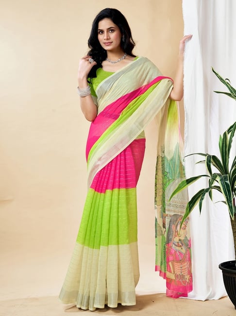 Satrani Multi Cotton Linen Printed Saree With Unstitched Blouse-picture-22