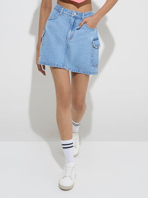 Vintage Western Denim Mini Skirts Nuon By Westside Light Blue High