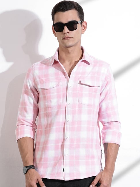 Thomas Scott Pink Cotton Regular Fit Check Shirt-picture-14