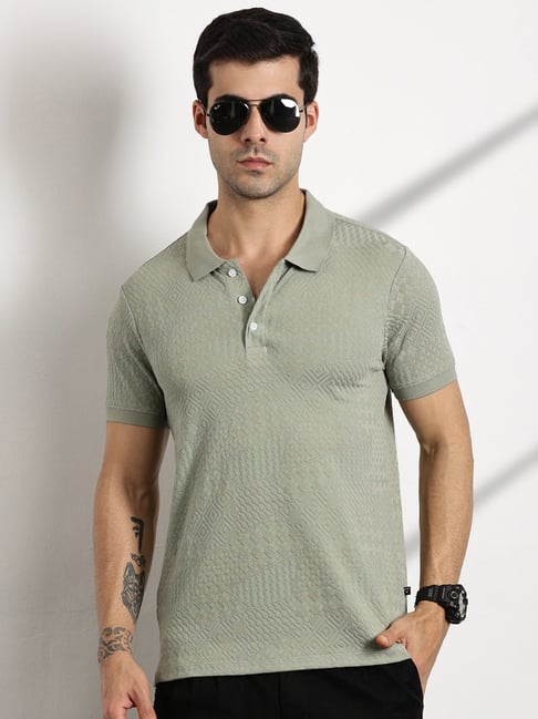 Thomas Scott Green Cotton Regular Fit Texture Polo T-Shirt-picture-16