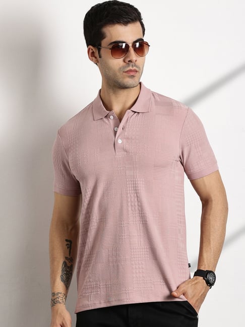 Thomas Scott Pink Cotton Regular Fit Texture Polo T-Shirt-picture-11