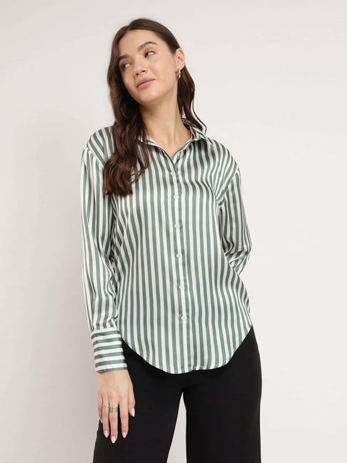 Fablestreet Green Striped Casual Shirts-picture-40