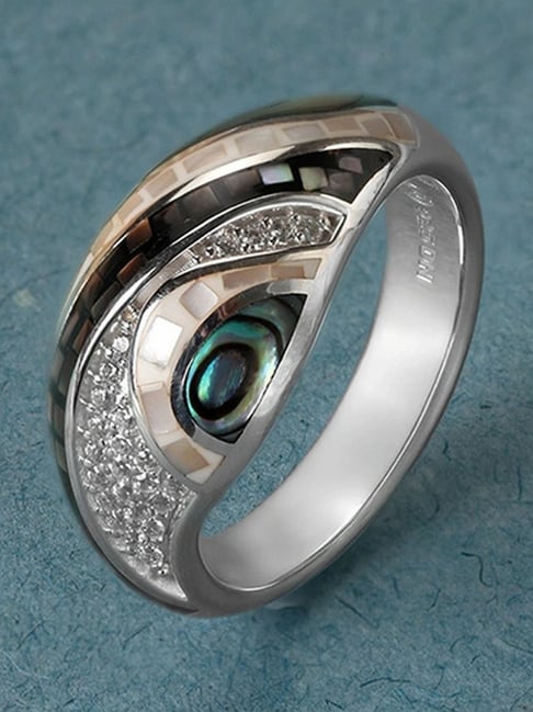 Mia by Tanishq 925 Silver Mother of Pearl Aqua Silver Ring