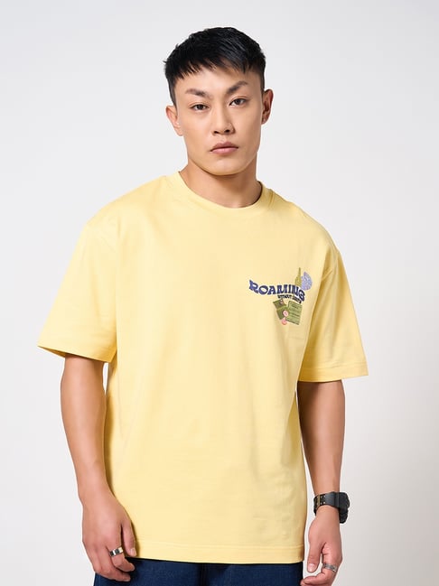 People By Pantaloons Yellow Cotton Boxy Fit Printed T-Shirt-picture-37