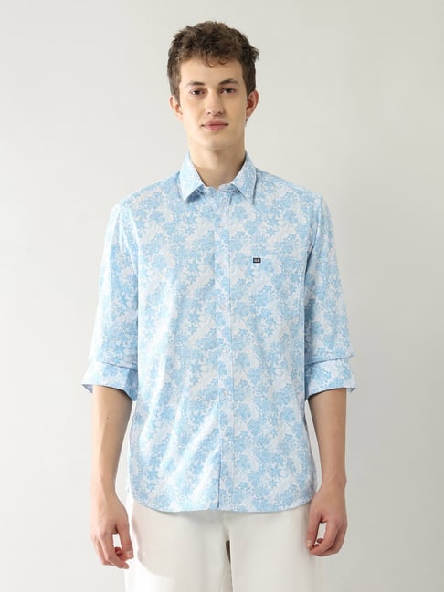 Arrow Sport Blue Cotton Slim Fit Floral Print Shirt