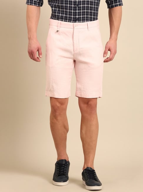Linen Club Pink Linen Slim Fit Shorts-picture-10