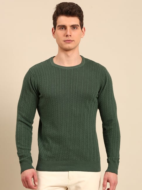 Linen Club Green Slim Fit Striped T-Shirt-picture-24