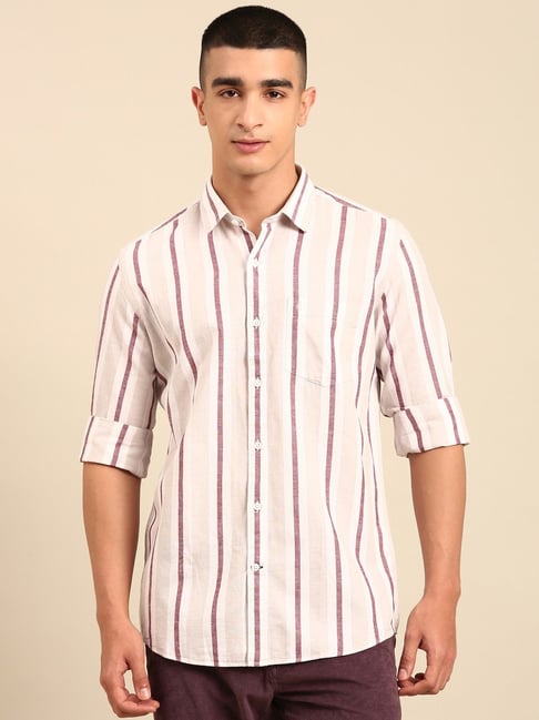 Cavallo By Linen Club Pink Slim Fit Striped Shirt-picture-19