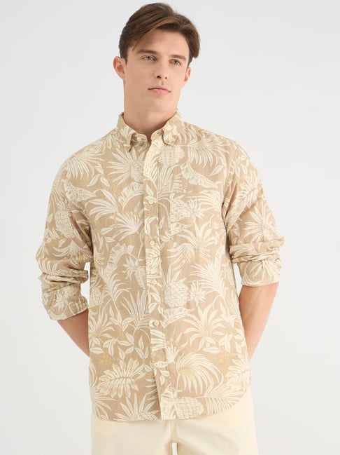 Gant Mens Beige Button Down Collar Full Sleeve Floral Shirt-picture-38